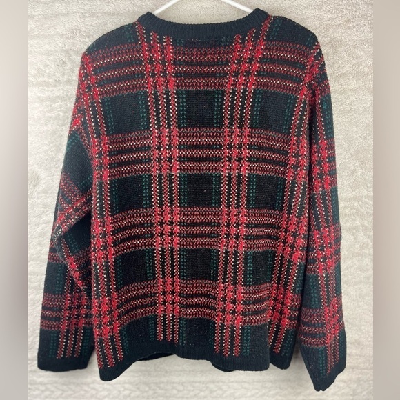 Vintage Knit Plaid Cardigan Blazer Gold Buttons Sz XL Birdseye Preppy Xmas - Picture 9 of 12